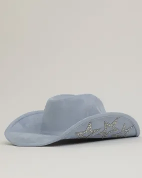 Light Blue Embellished Star Brim Rhinestone Cowgirl Hat