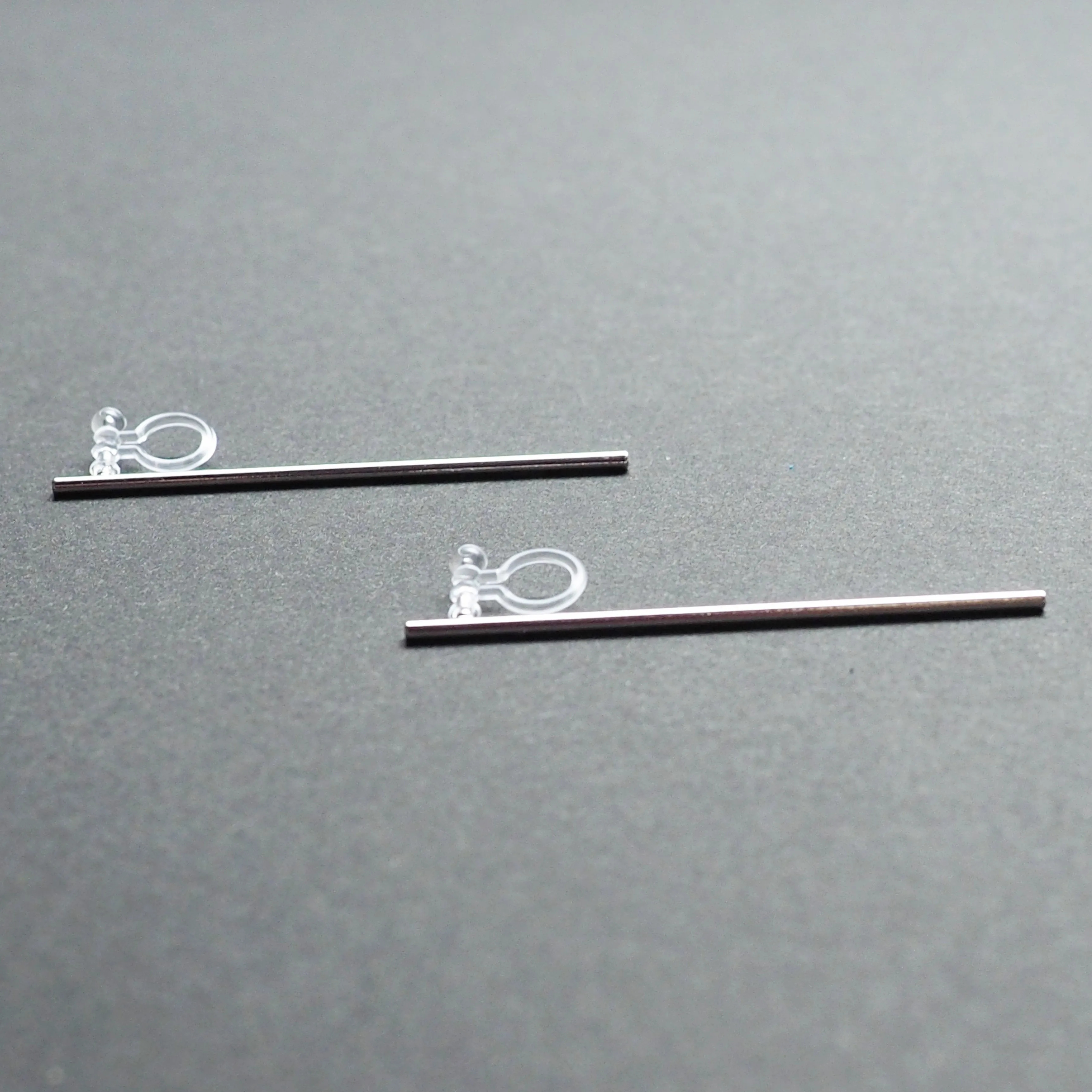 Long invisible clip on stud earrings ( Silver tone )