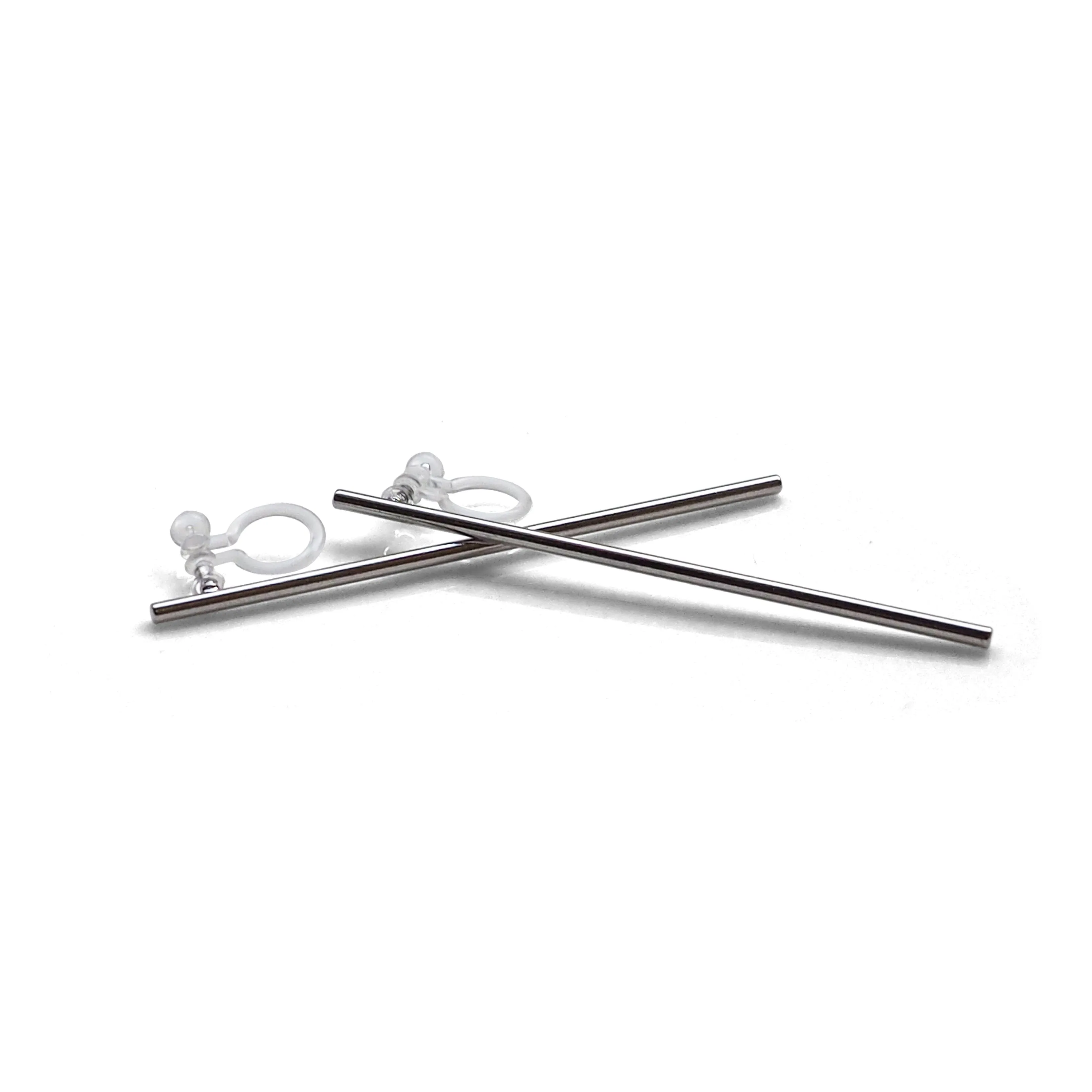 Long invisible clip on stud earrings ( Silver tone )