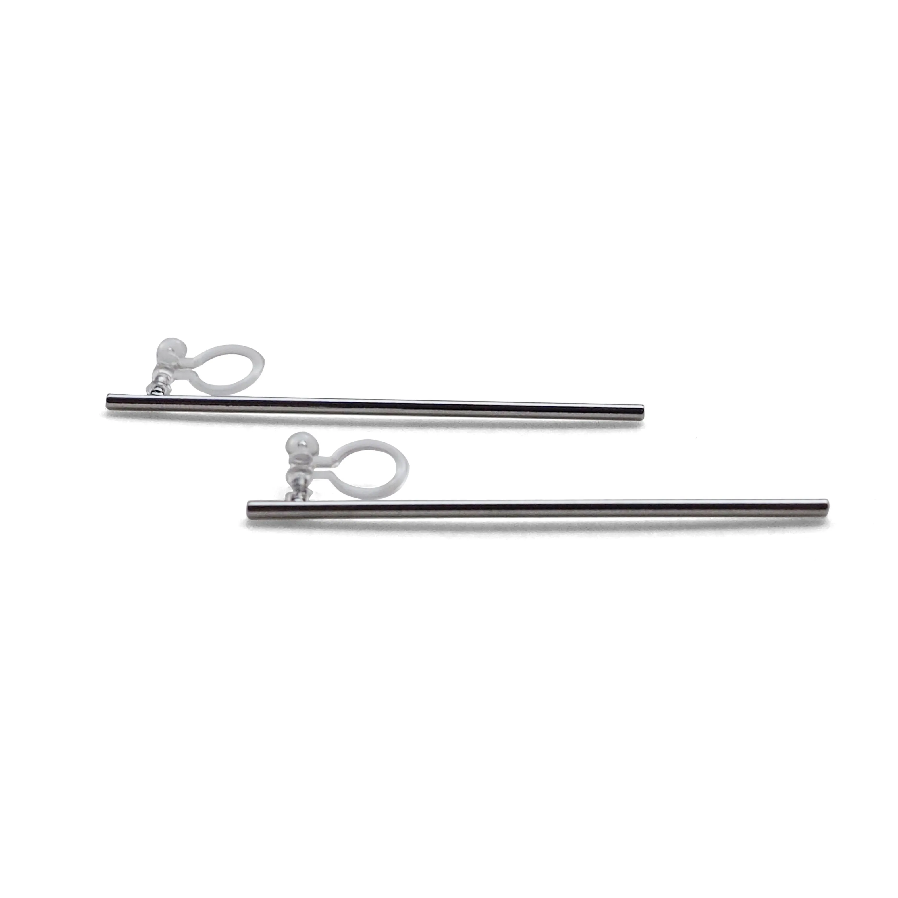 Long invisible clip on stud earrings ( Silver tone )