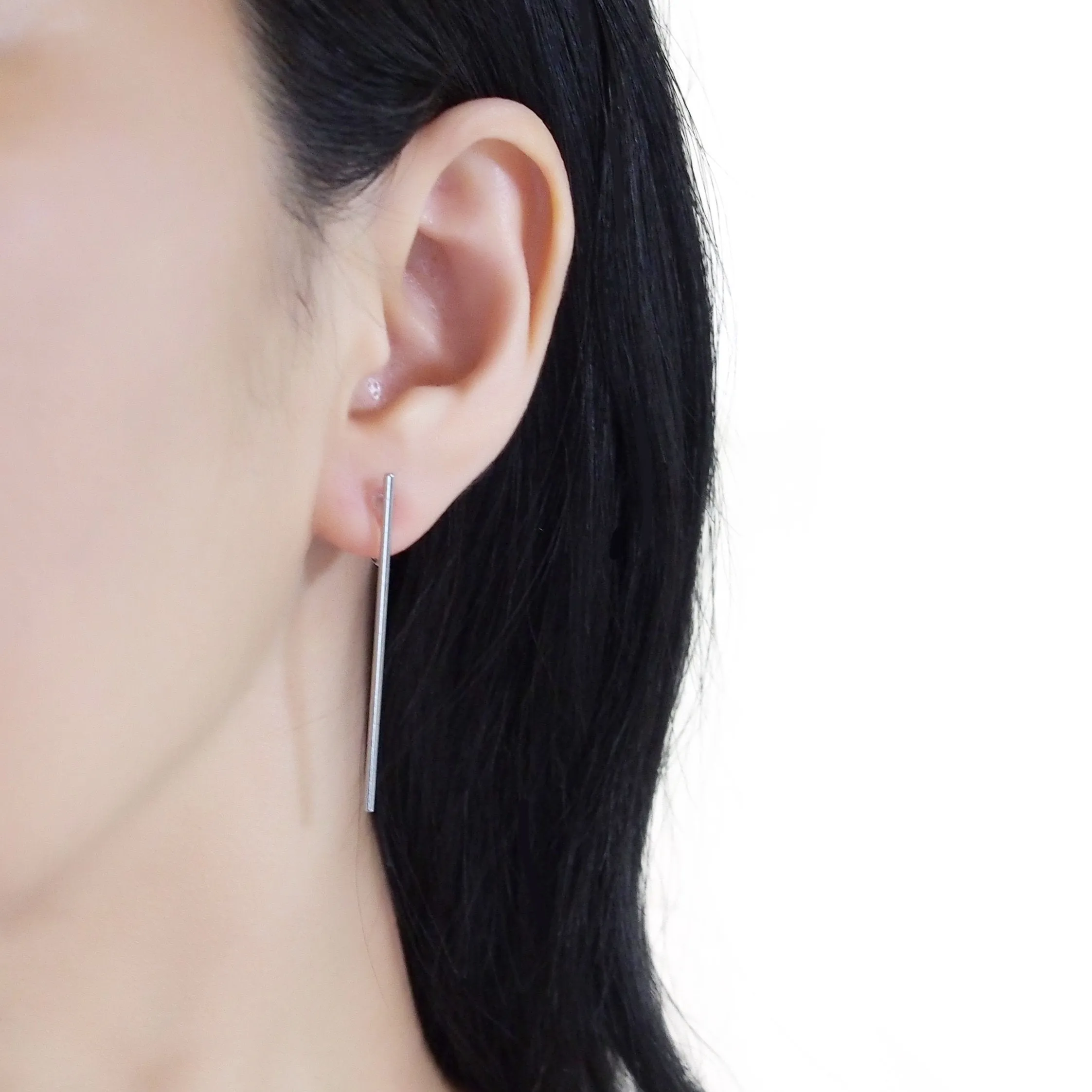 Long invisible clip on stud earrings ( Silver tone )