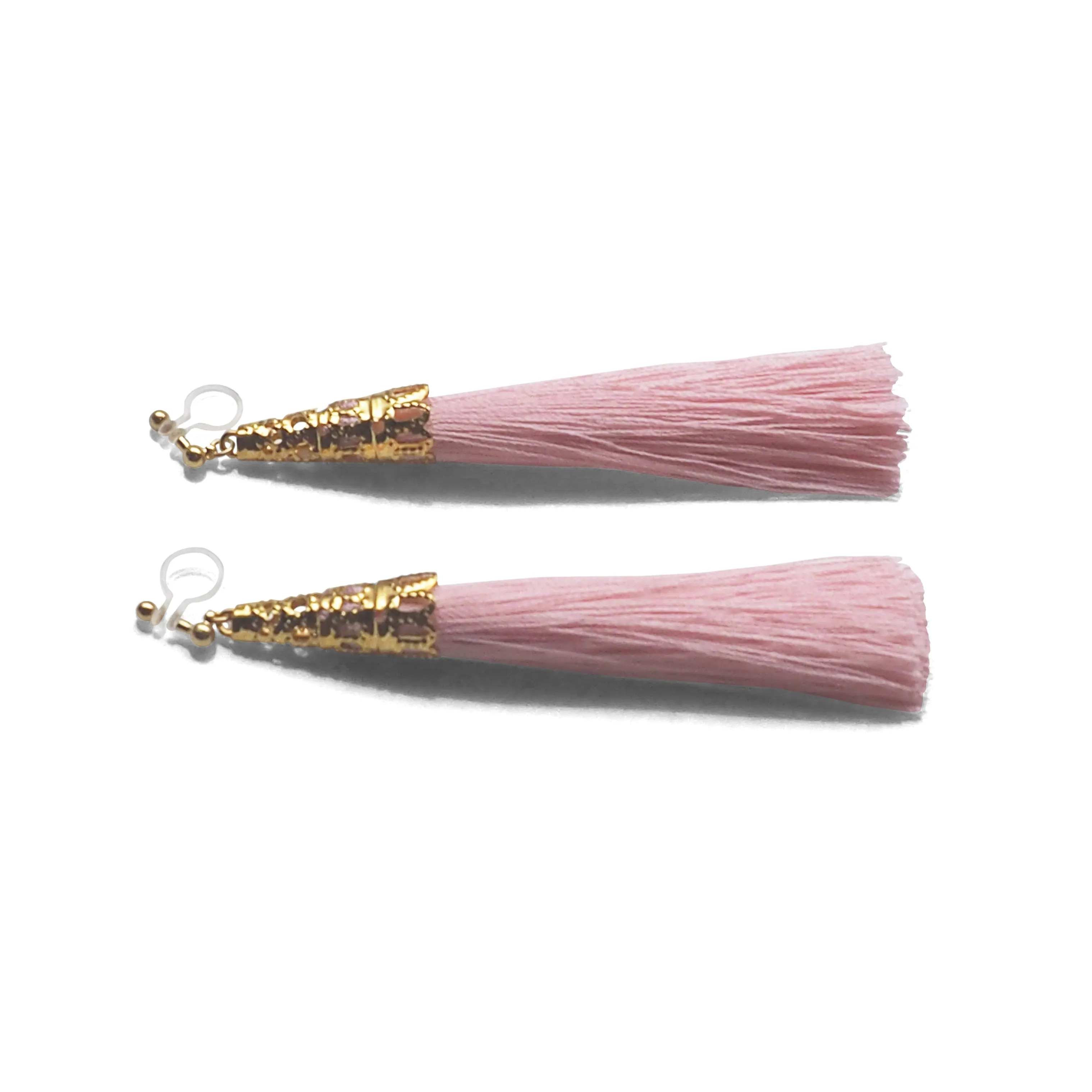 Long Pink Tassel Invisible Clip On Earrings