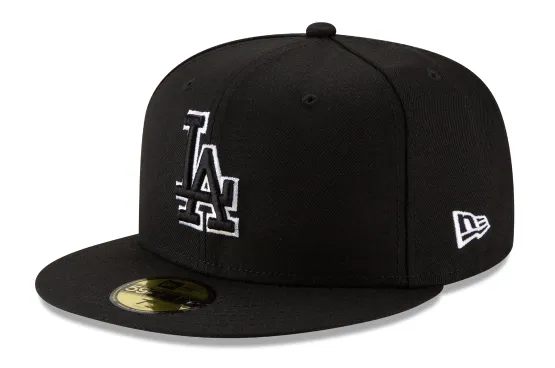 Los Angeles Dodgers Fitted New Era 59Fifty Black Logo White Outline Cap Hat Black