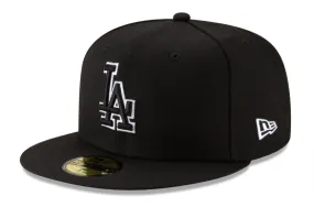 Los Angeles Dodgers Fitted New Era 59Fifty Black Logo White Outline Cap Hat Black