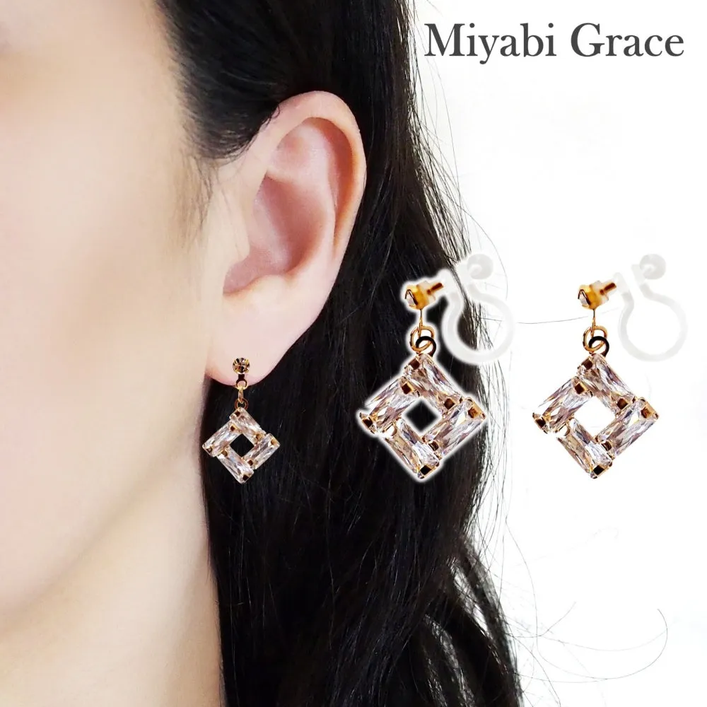 Luxe Square Cubic Zirconia Invisible Clip-On Earrings | Dazzling & Lightweight