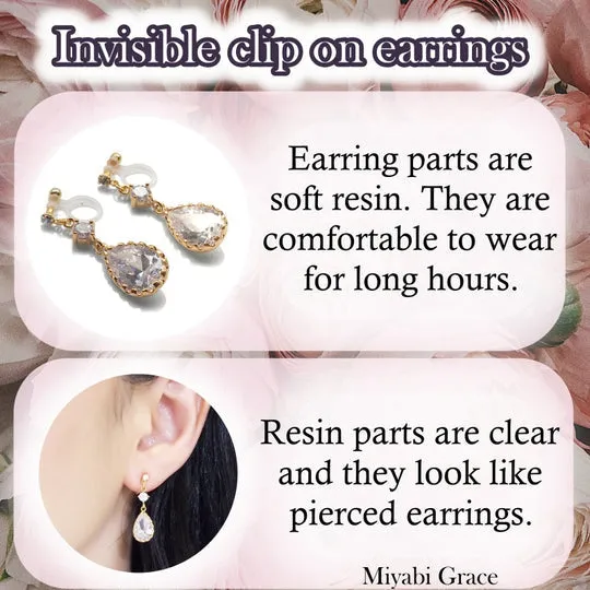 Luxe Square Cubic Zirconia Invisible Clip-On Earrings | Dazzling & Lightweight