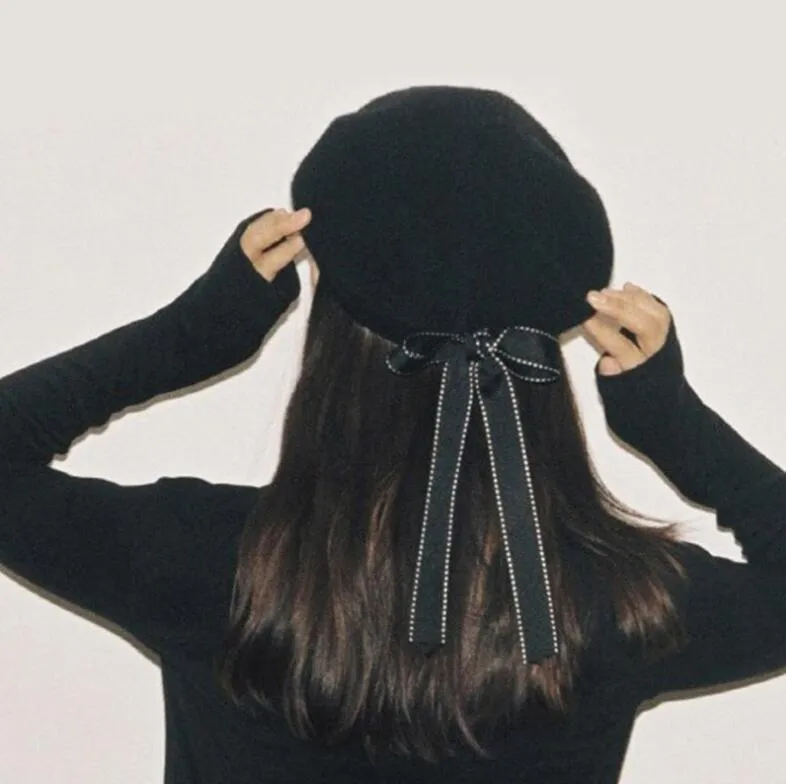 Magik Wool Blend Bow Long Tie Artist Warm French Vintage Beanie Beret Hat Cap