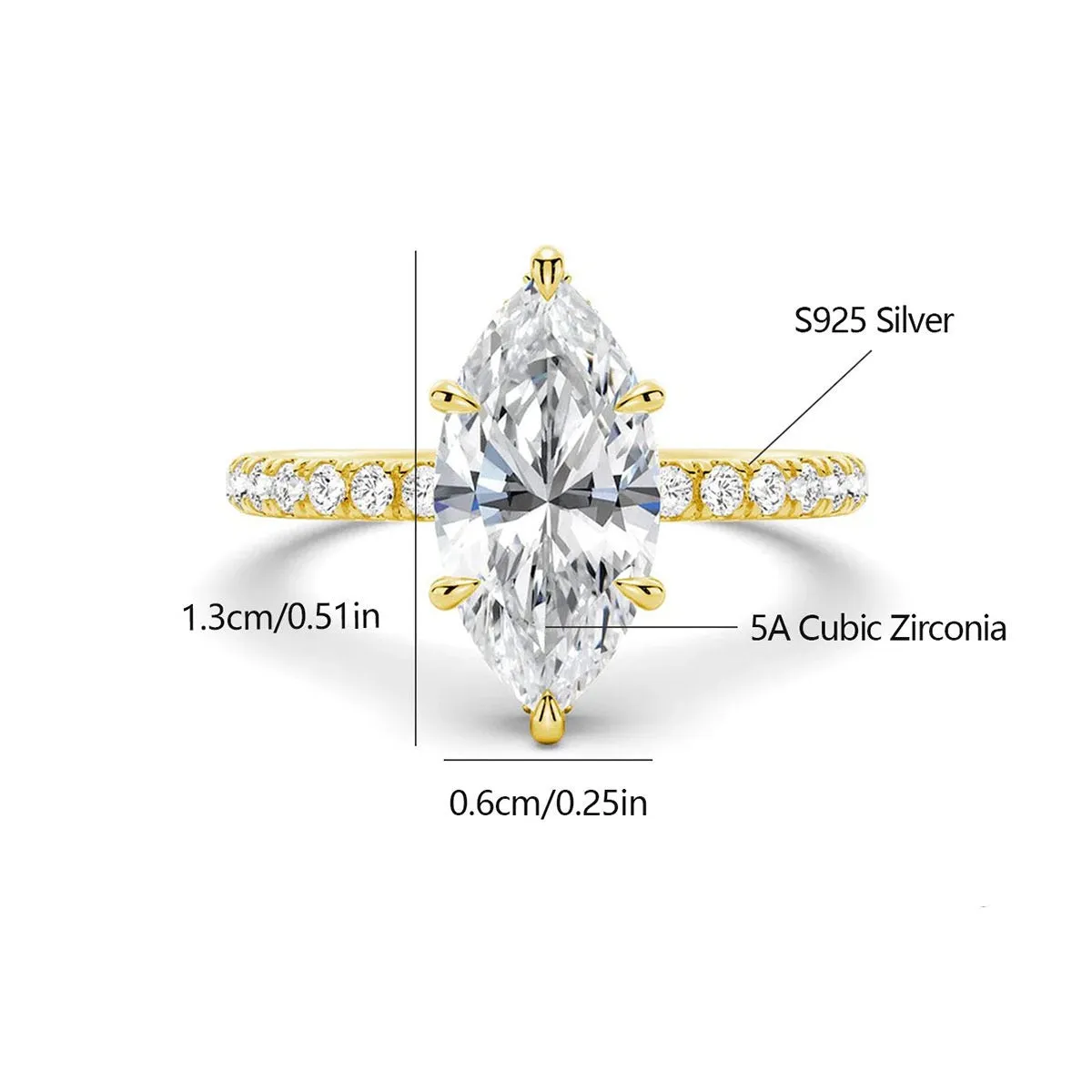 Marquise Ring in gold - sterling silver