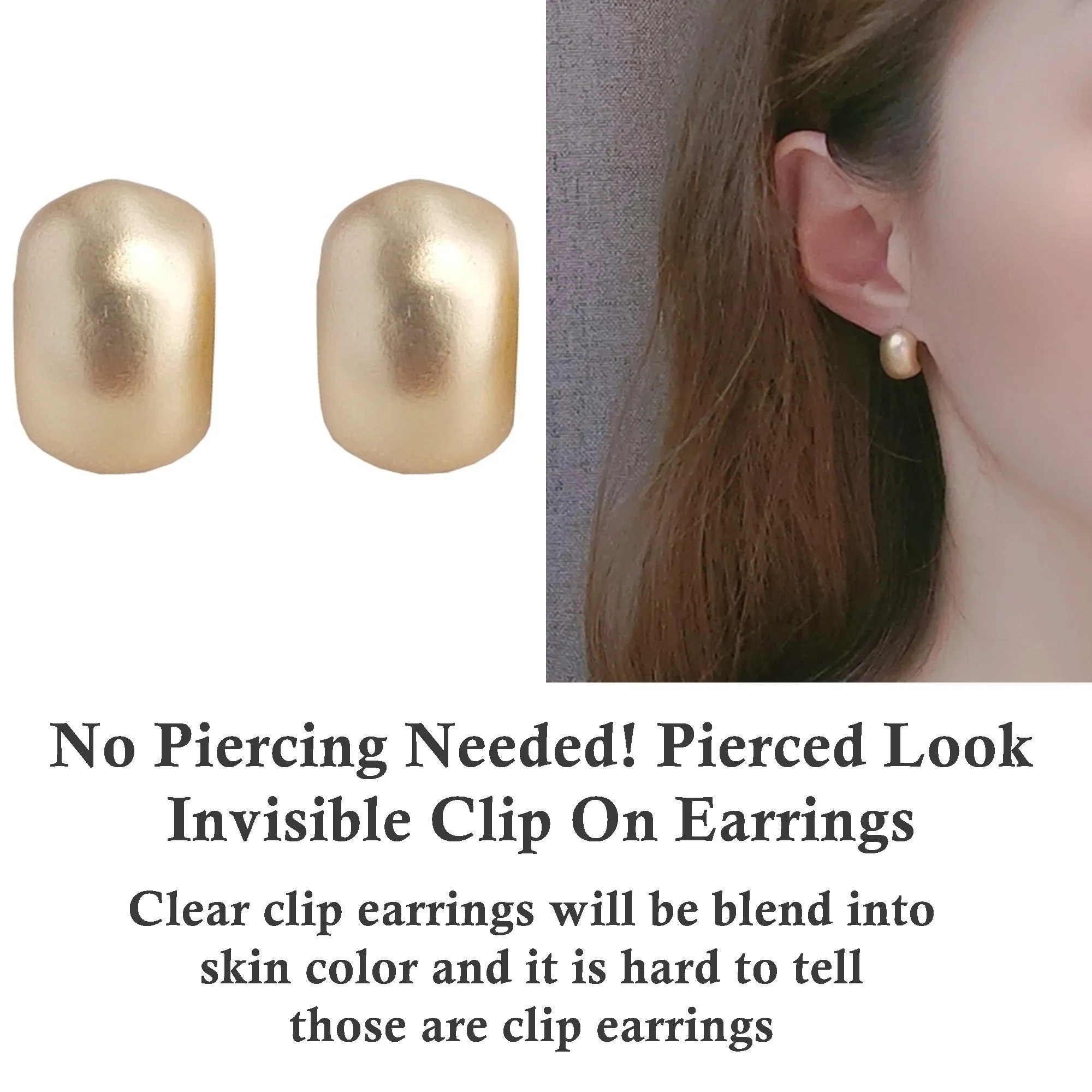 Matt Gold Round Invisible Clip On Earrings