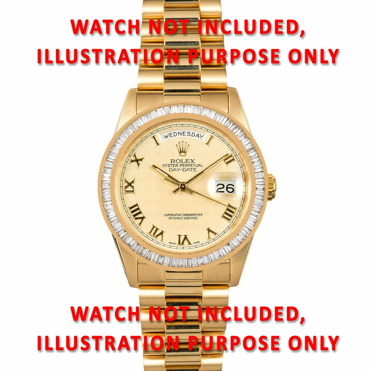 MENS 2.75CT BAGUETTE DIAMOND BEZEL 14KY FOR ROLEX DATEJUST, PRESIDENT 36MM WATCH