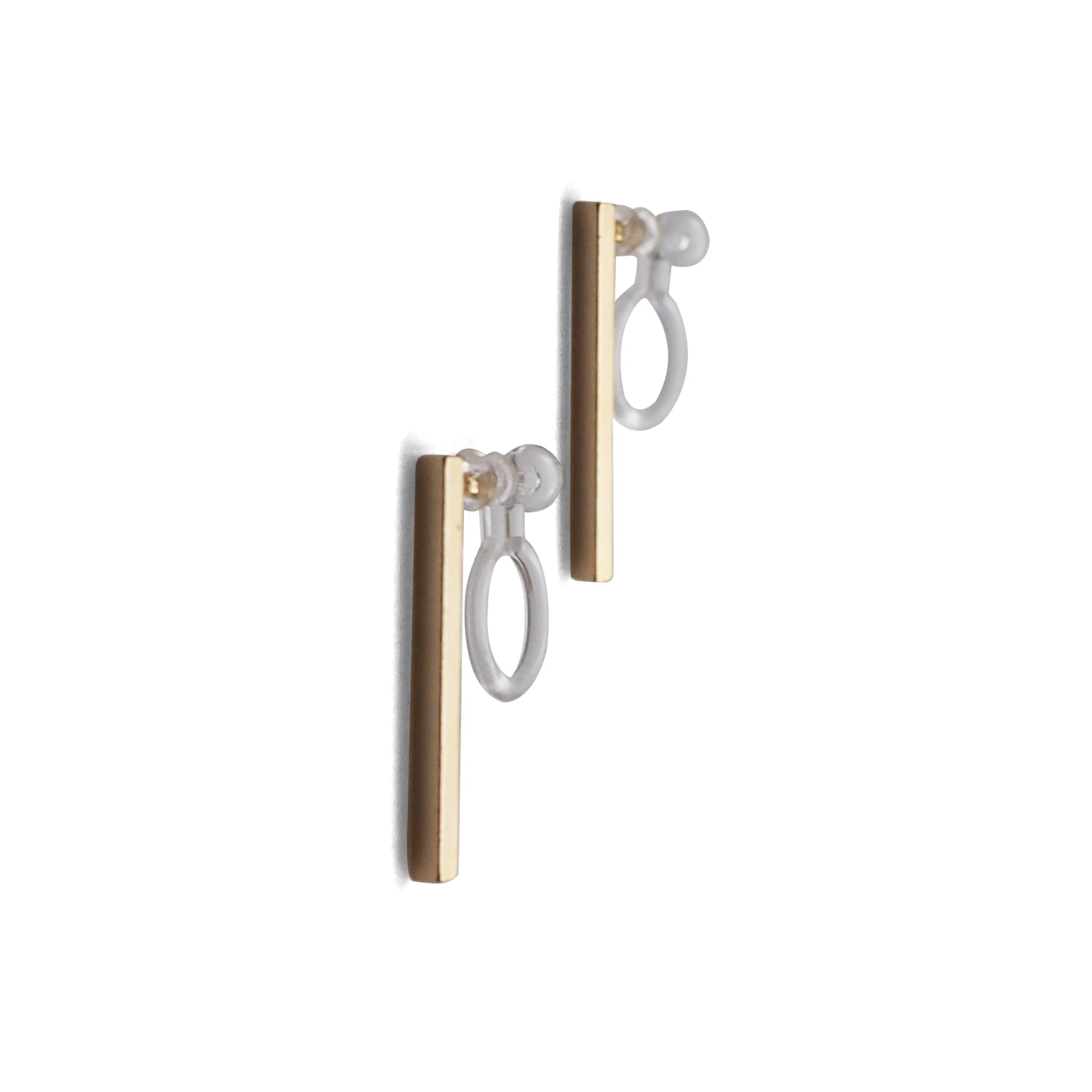 Minimal short bar invisible clip on earrings ( Gold tone )