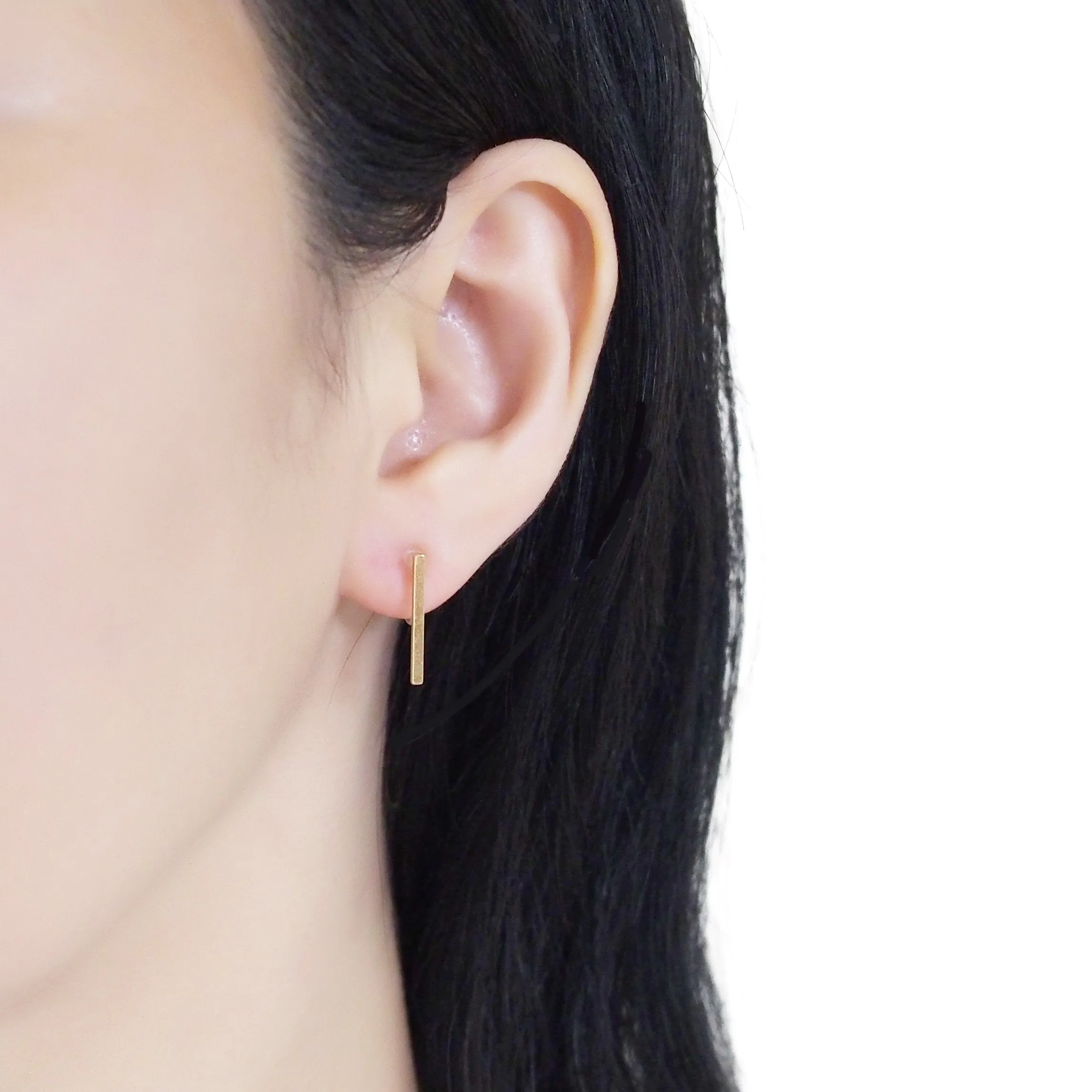 Minimal short bar invisible clip on earrings ( Gold tone )