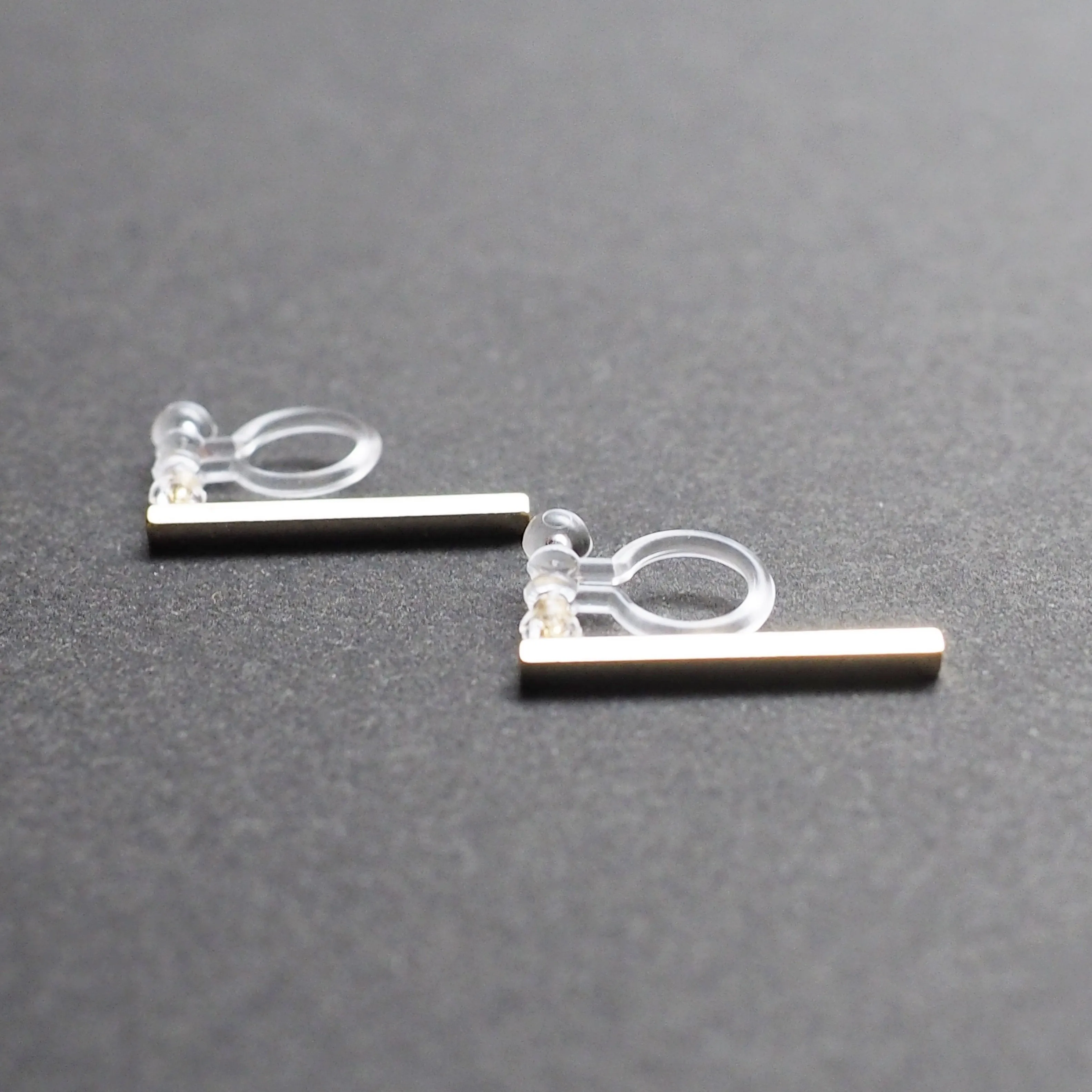 Minimal short bar invisible clip on earrings ( Gold tone )