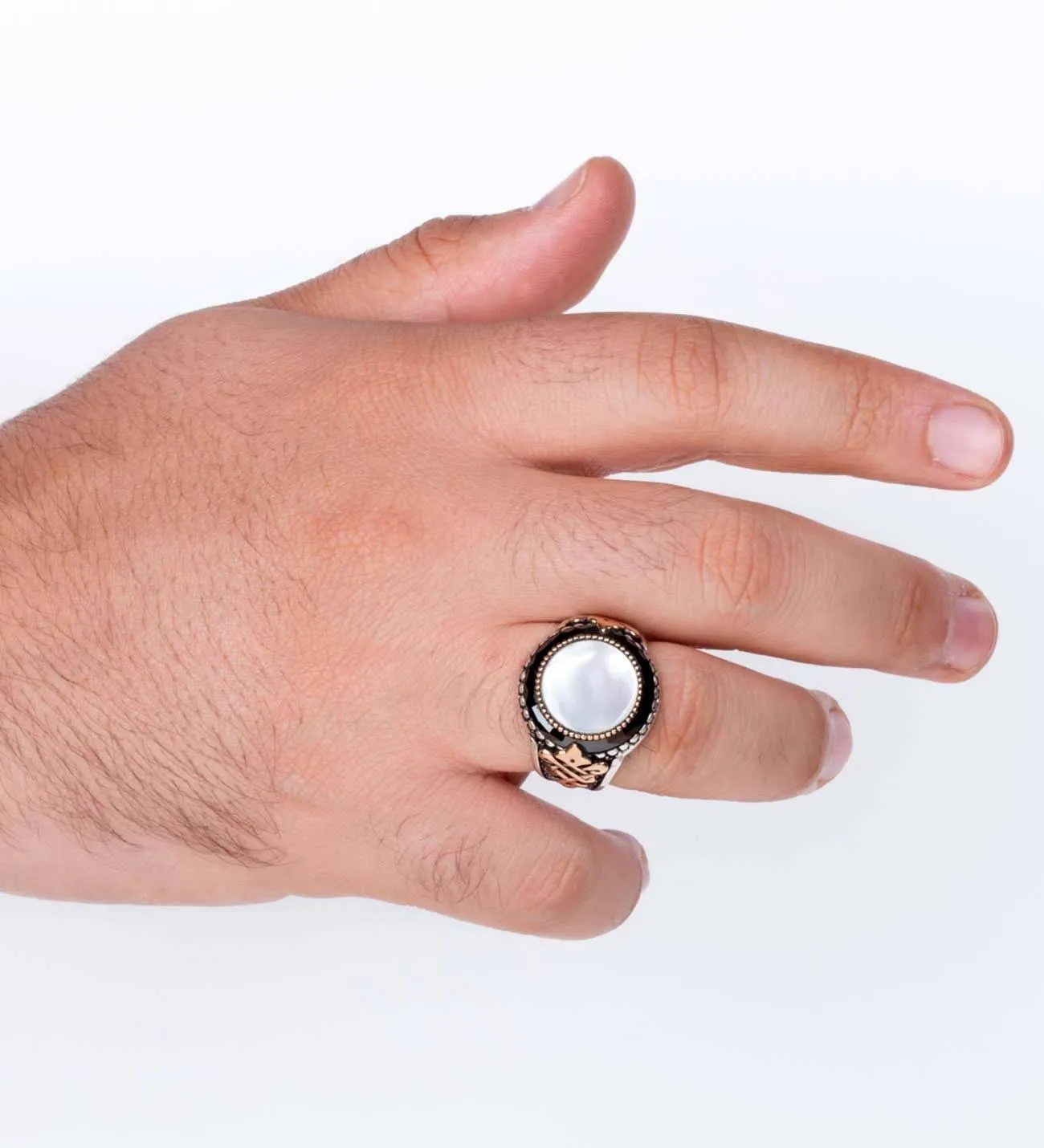 Mother of Pearl Stone Silver Mens Ring