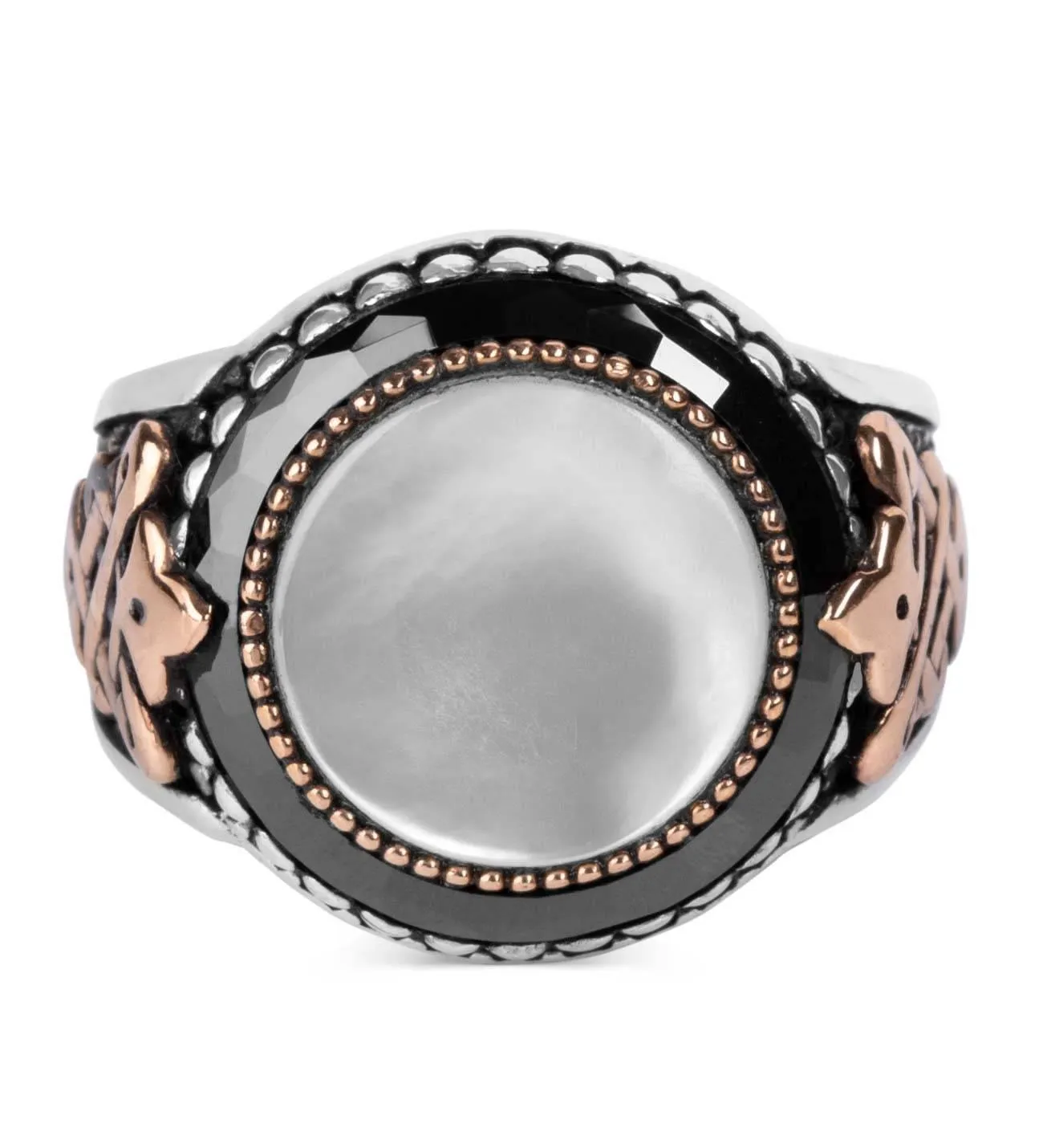 Mother of Pearl Stone Silver Mens Ring
