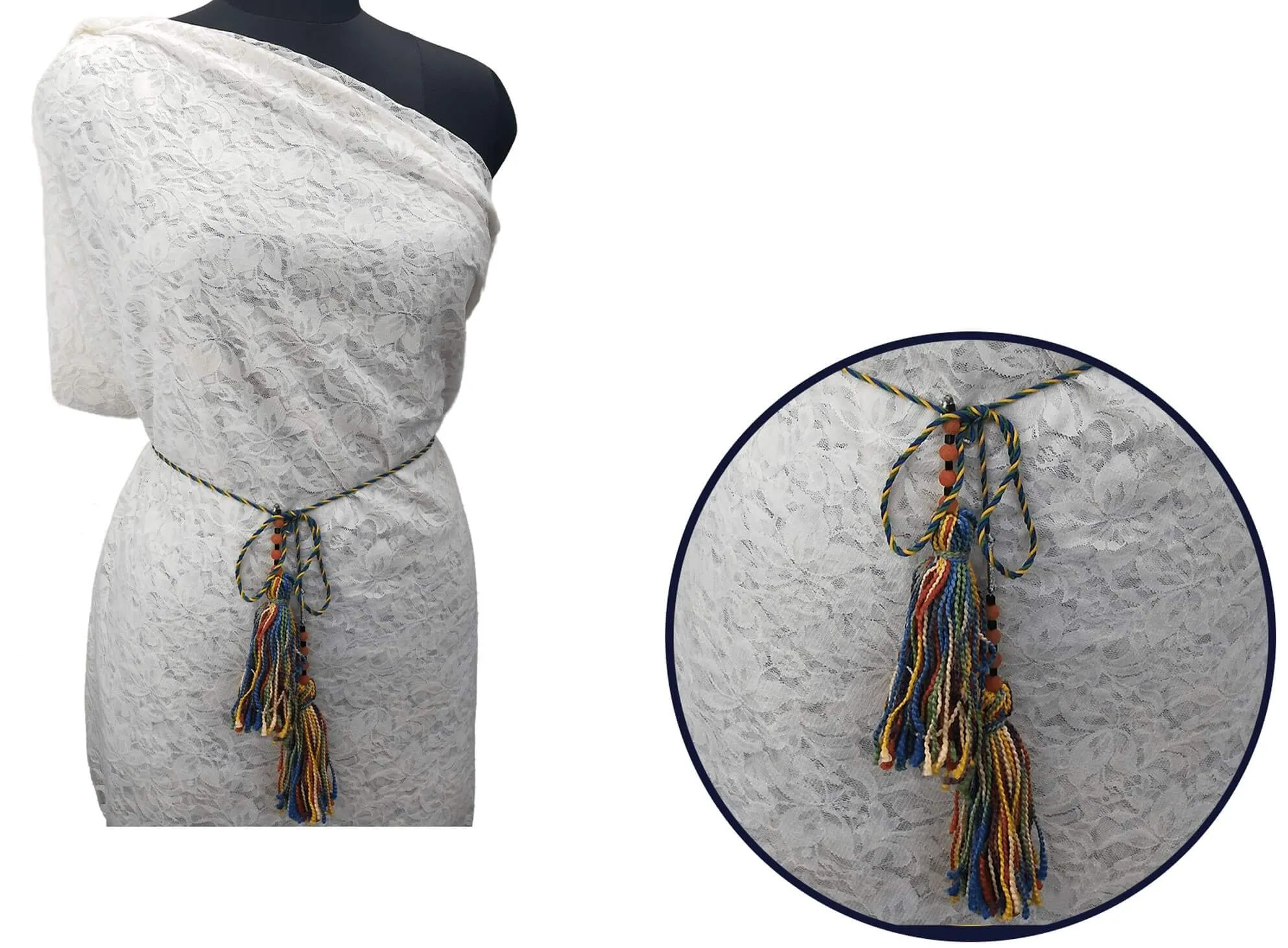 Multi Color Braided Cotton Cord Rope Waist Belt With Tassel