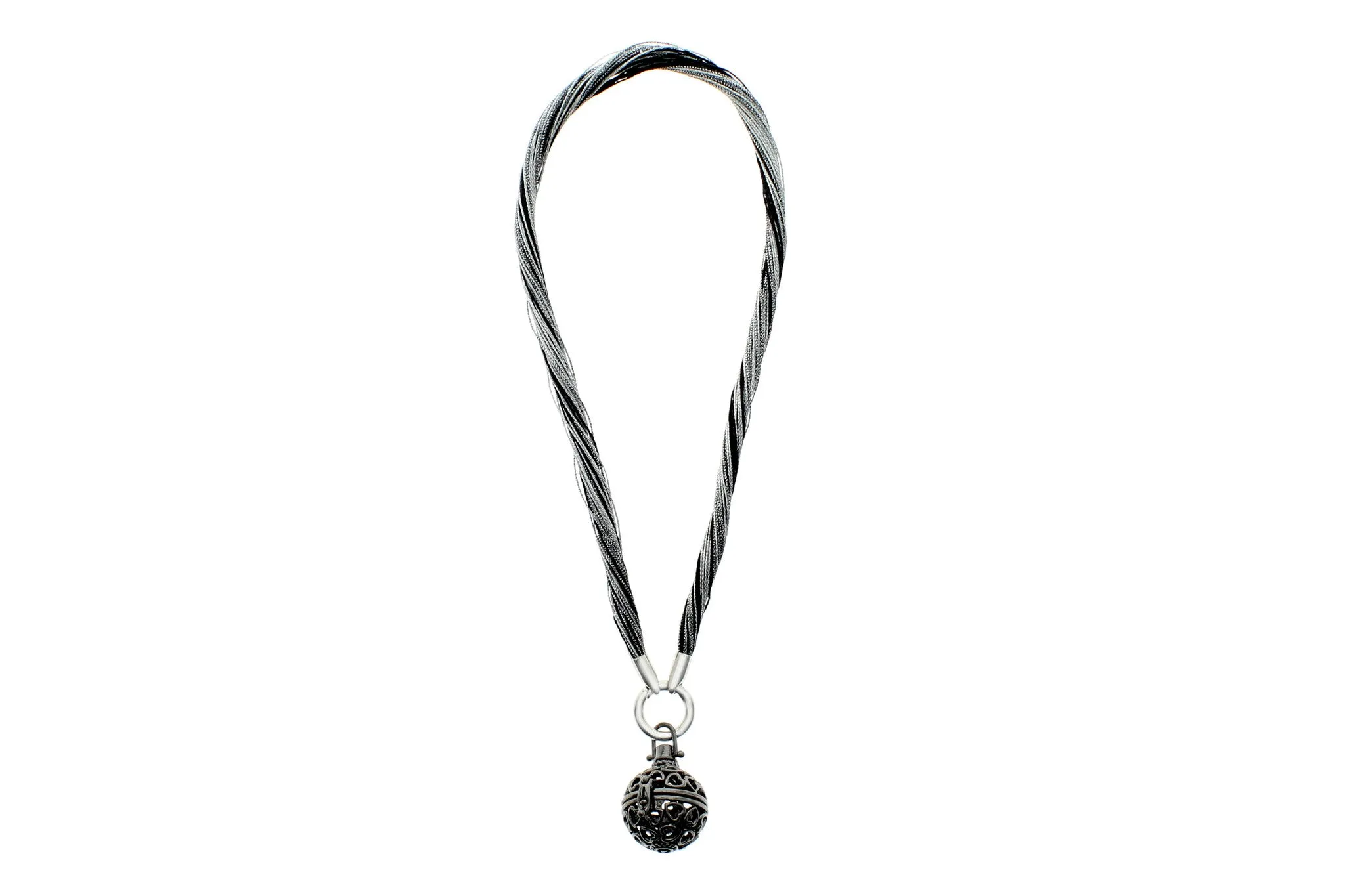 Multi-Strands Viscose Rayon with Heart Locket, Stainless Steel Circle Clasp Necklace, 40cm (15.75")