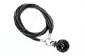 Multi-Strands Viscose Rayon with Heart Locket, Stainless Steel Circle Clasp Necklace, 40cm (15.75")