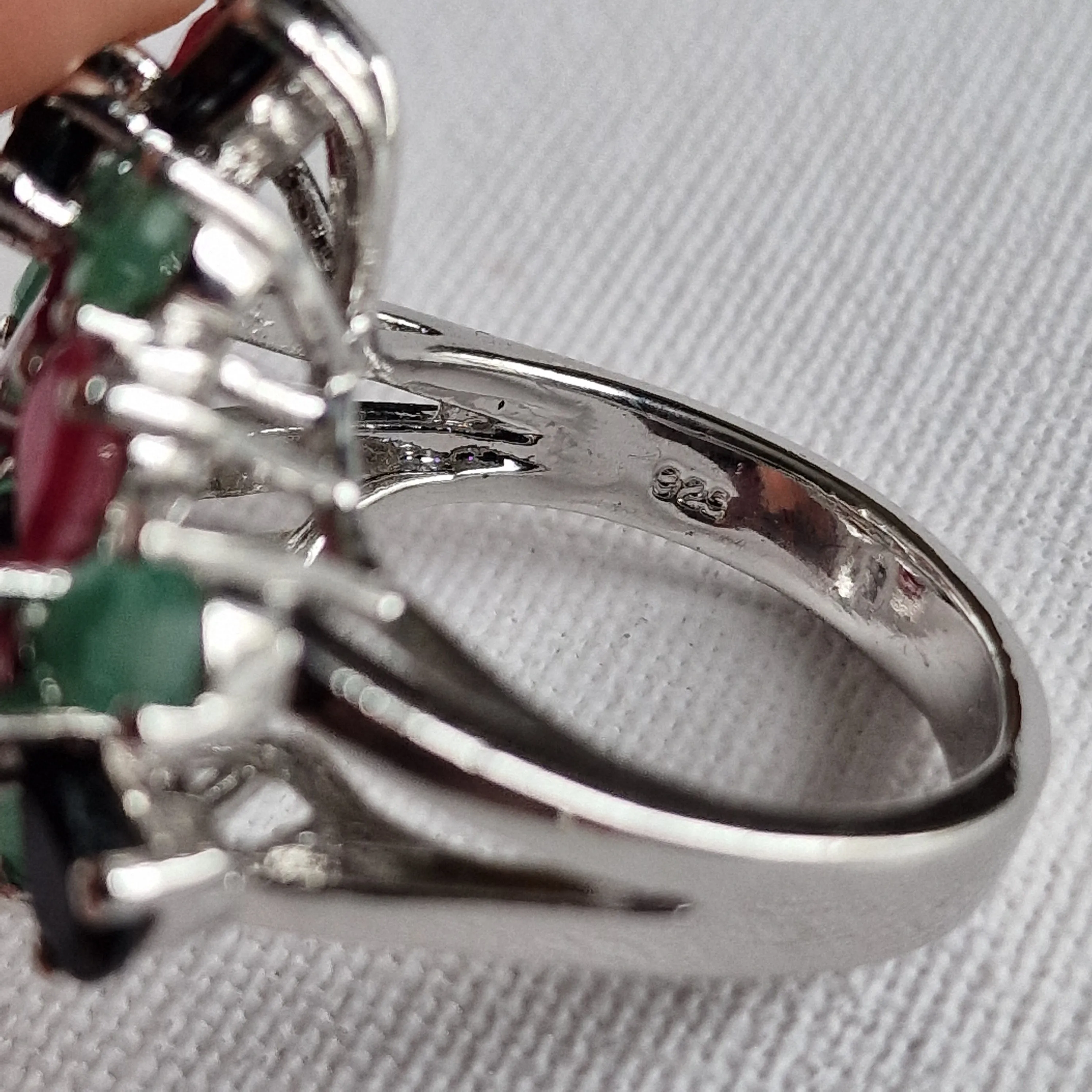 Natural Green Emerald Sapphire and Ruby Handmade 925 Sterling Silver Ring