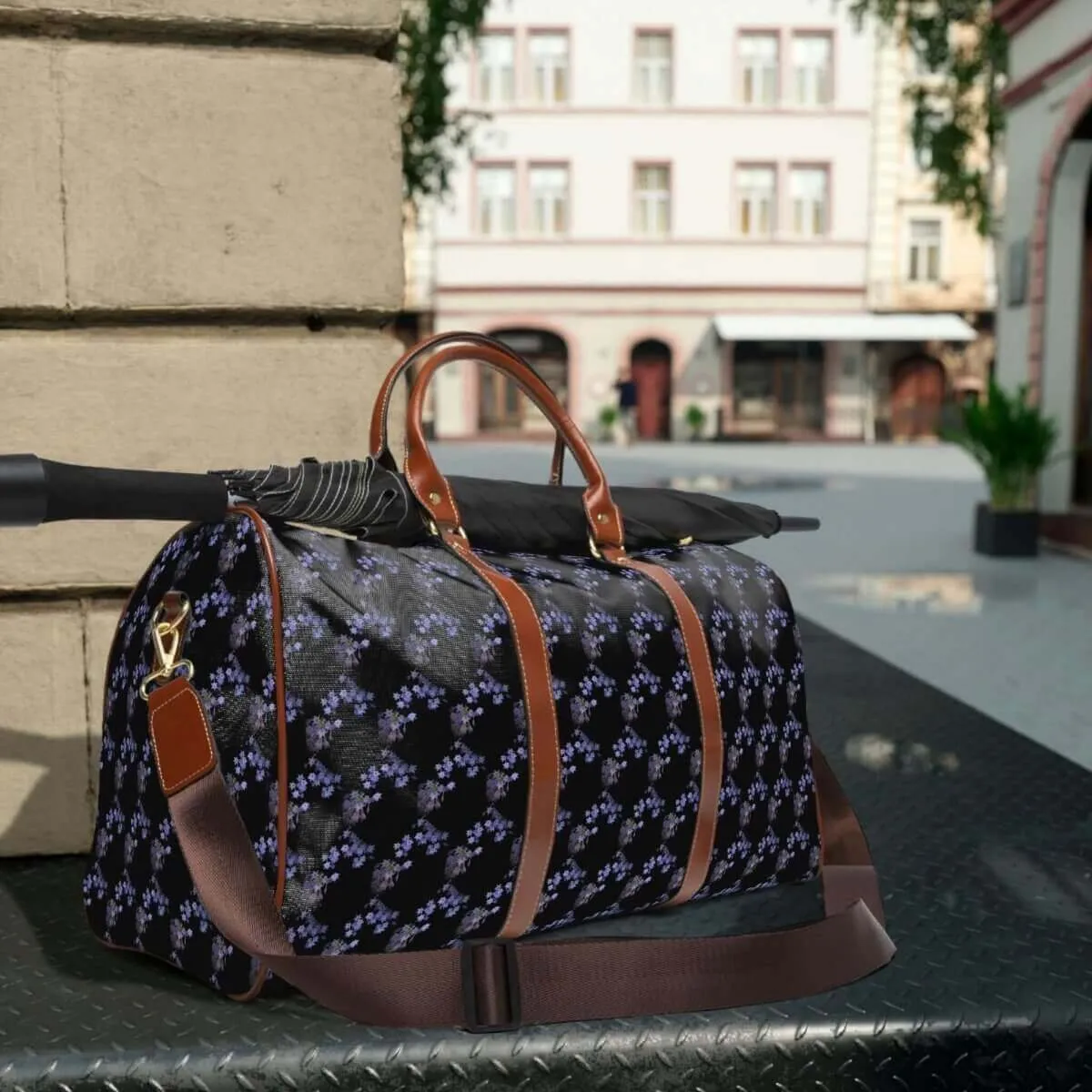 Navy Blue Floral Waterproof Travel Bag