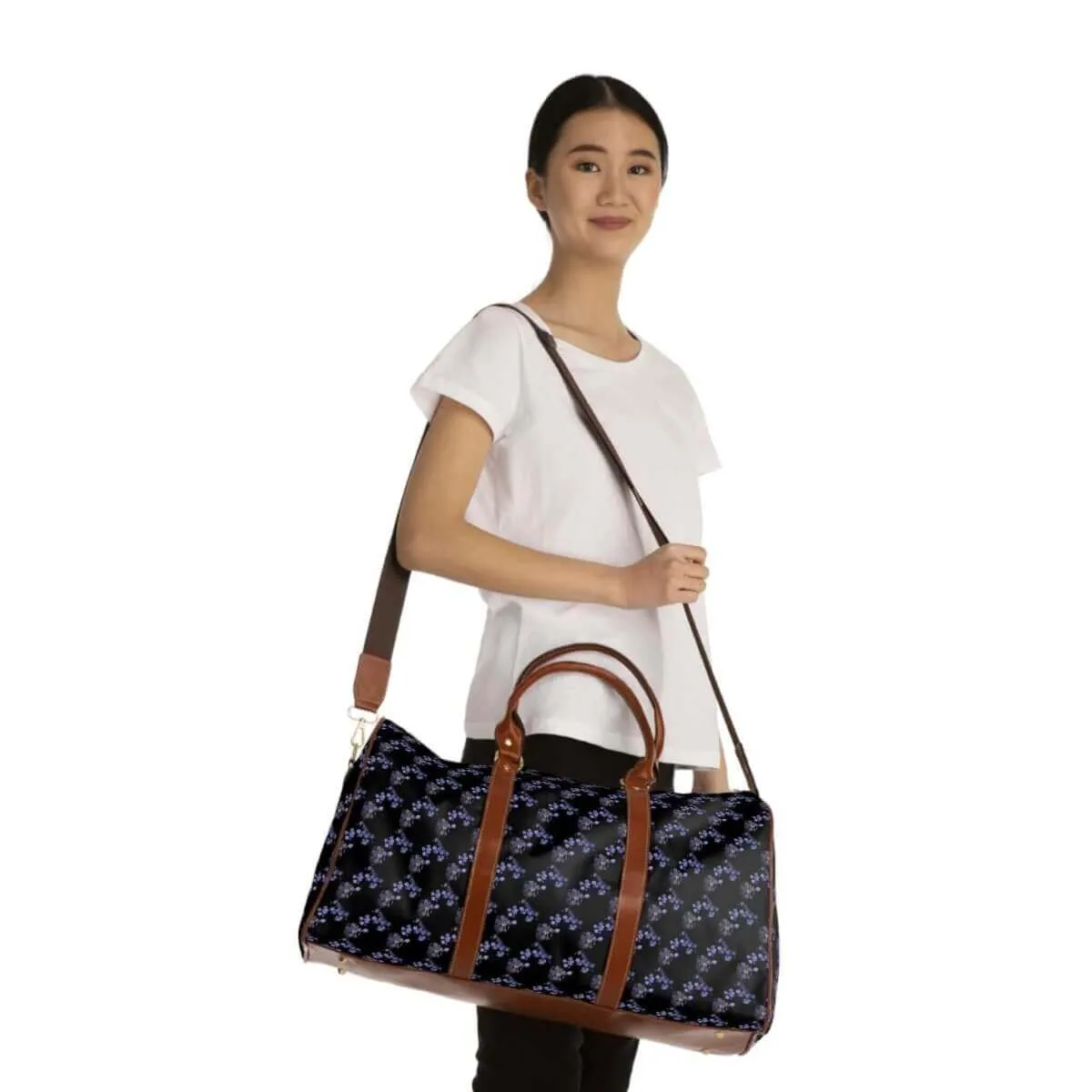 Navy Blue Floral Waterproof Travel Bag