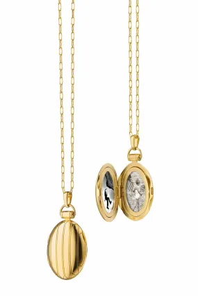 Oval Pinstripe Gold Locket Necklace