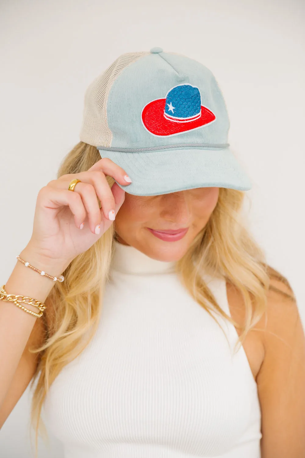 PATRIOTIC COWGIRL CORDUROY PATCH HAT
