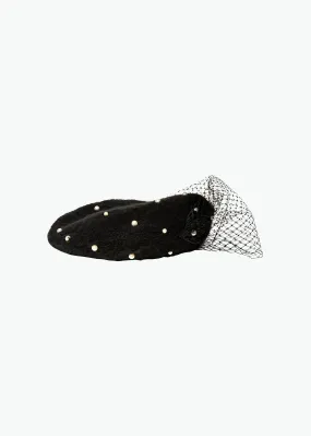 Pearl Voilette Beret -- Black