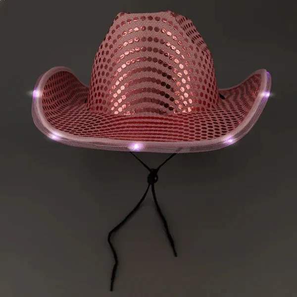 Personalized LED Light Up Flashing Pink Sequin Cowboy Hat - Pack of 20 Custom Hats