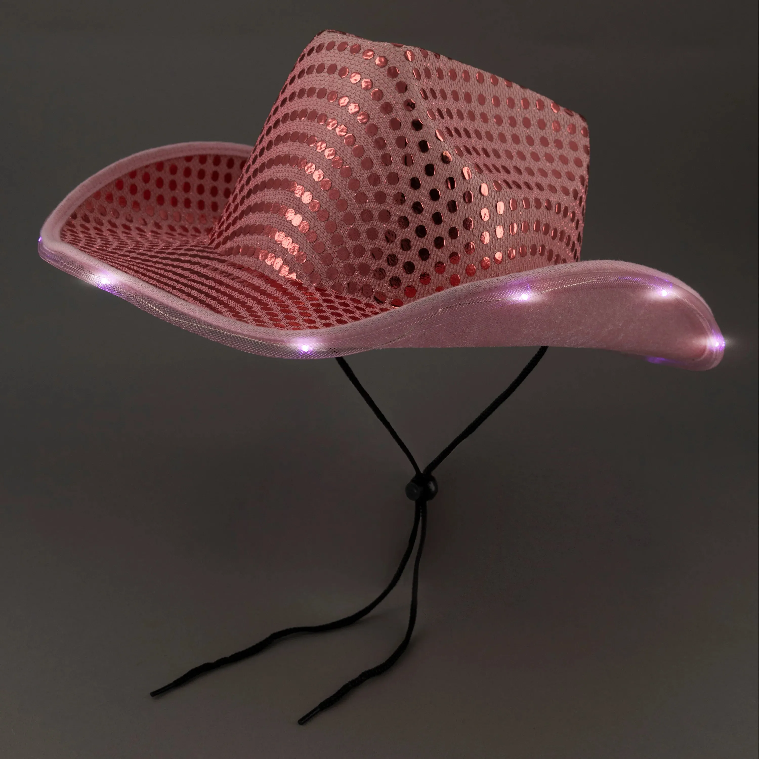 Personalized LED Light Up Flashing Pink Sequin Cowboy Hat - Pack of 20 Custom Hats