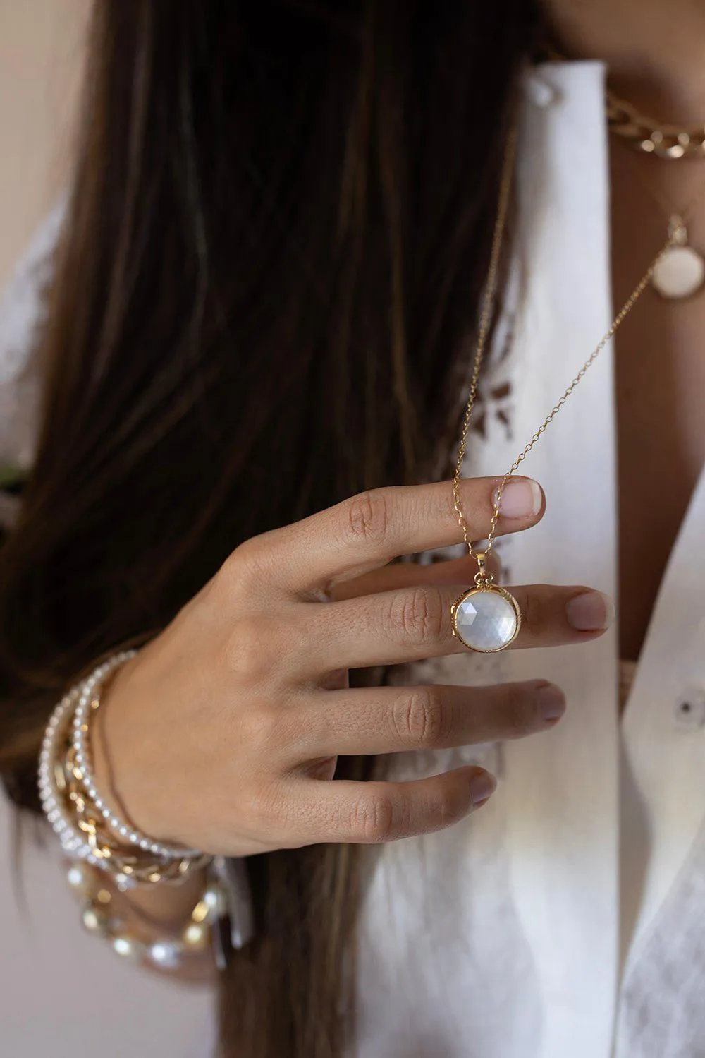 Petite Mother Of Pearl Locket Necklace