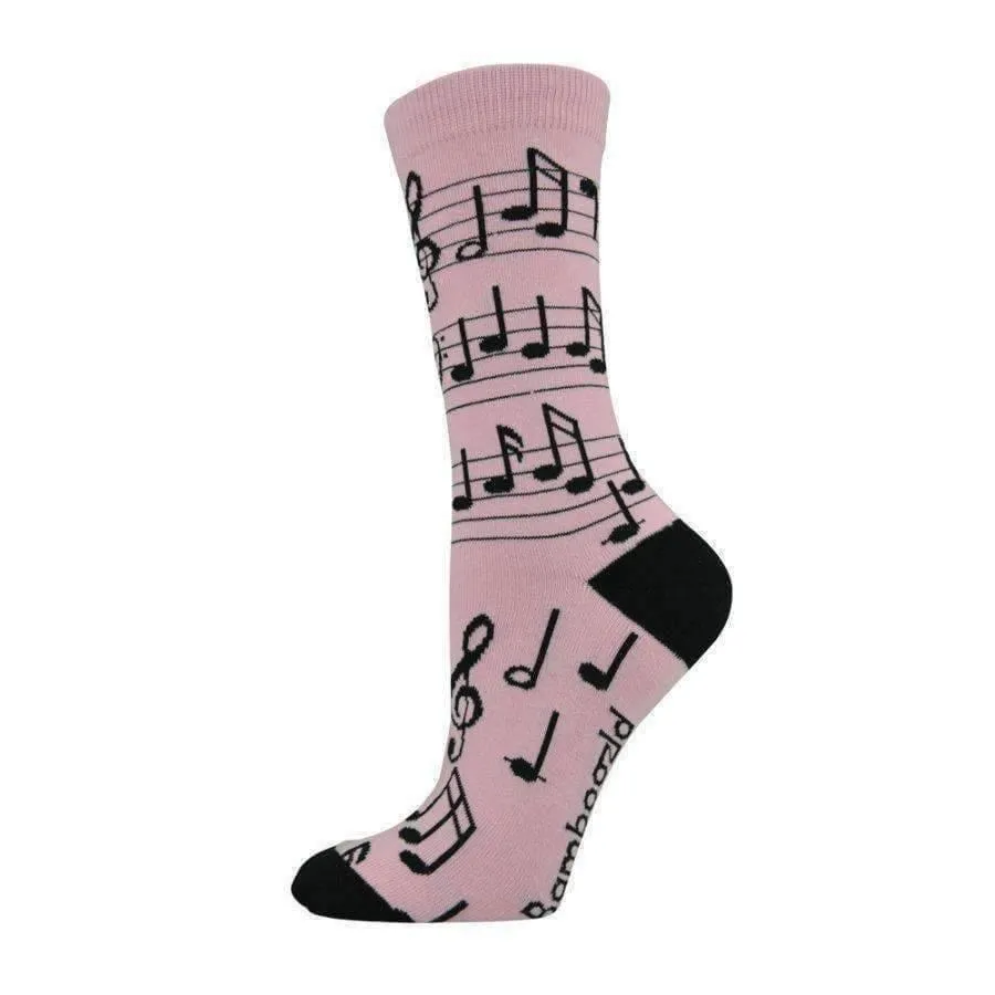 Pink Music Notes Bamboo Socks