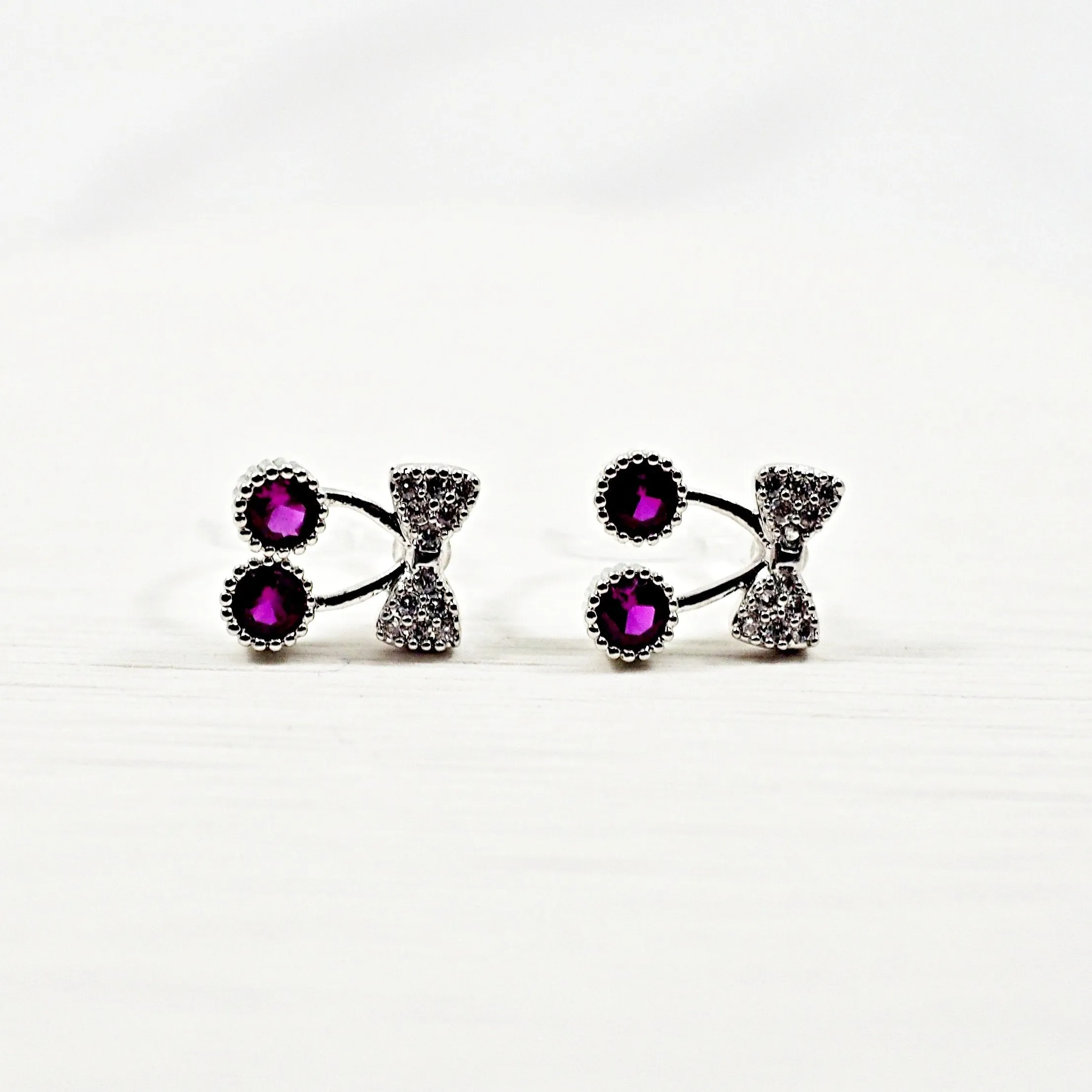 Pink Ribbon and White Pearl Cherry Invisible Clip On Stud Earrings ( 2 Piars Set)