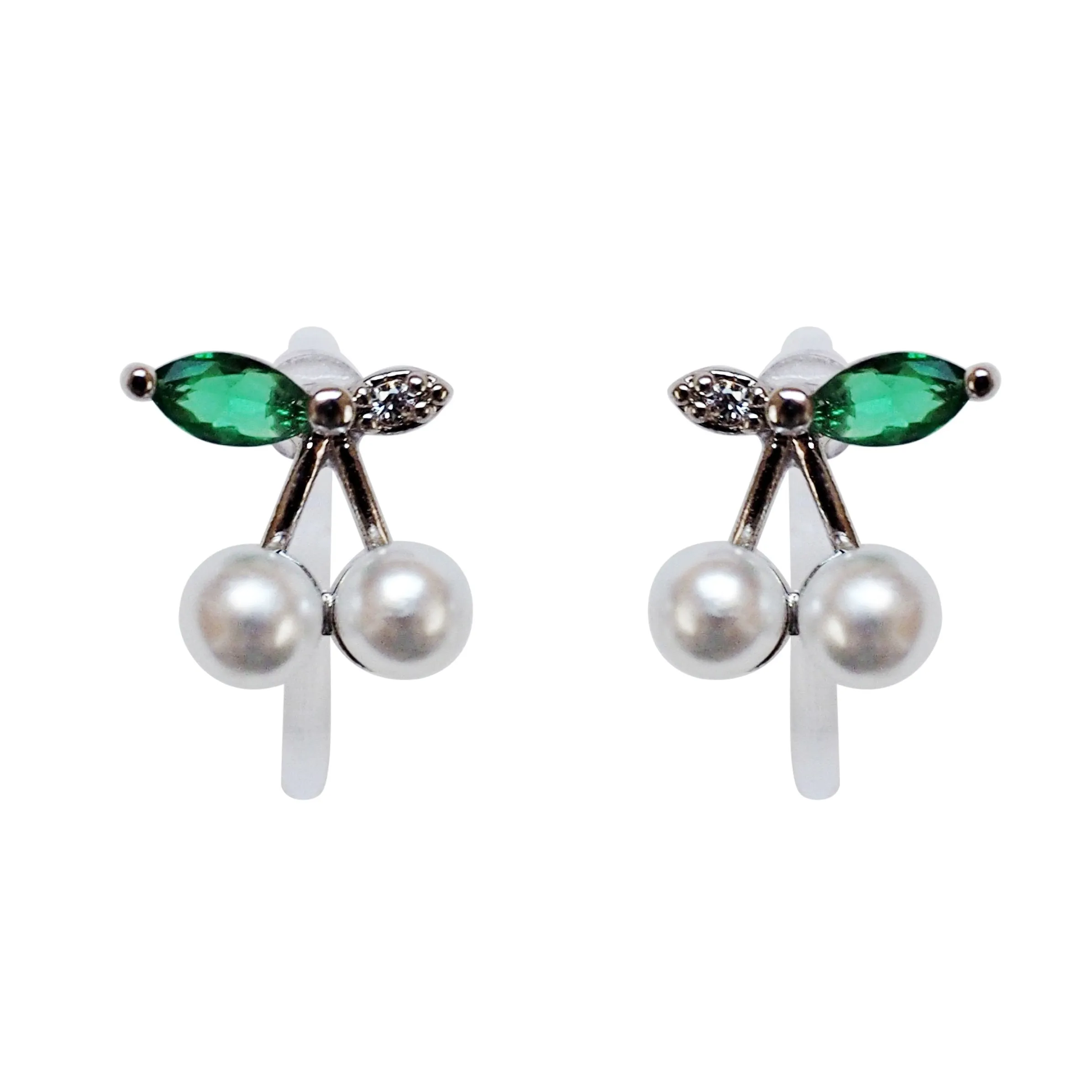 Pink Ribbon and White Pearl Cherry Invisible Clip On Stud Earrings ( 2 Piars Set)