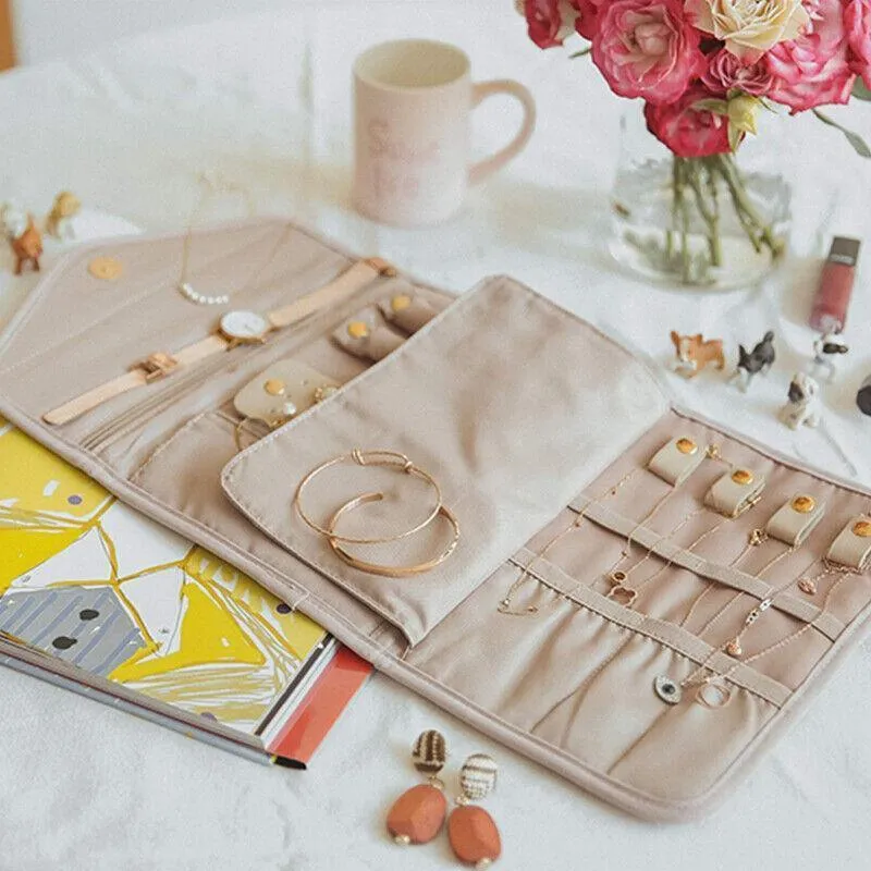 Portable Travel Foldable Jewellery Pouch 1PC 3Colours 23x15cm
