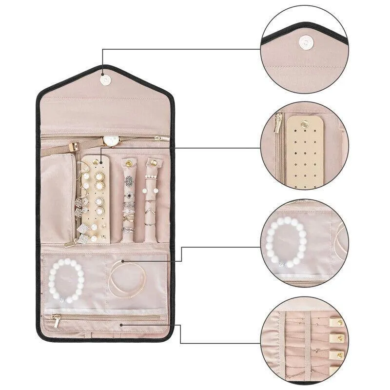 Portable Travel Foldable Jewellery Pouch 1PC 3Colours 23x15cm