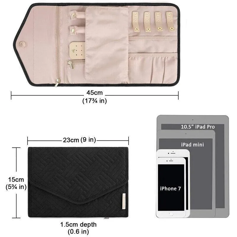 Portable Travel Foldable Jewellery Pouch 1PC 3Colours 23x15cm