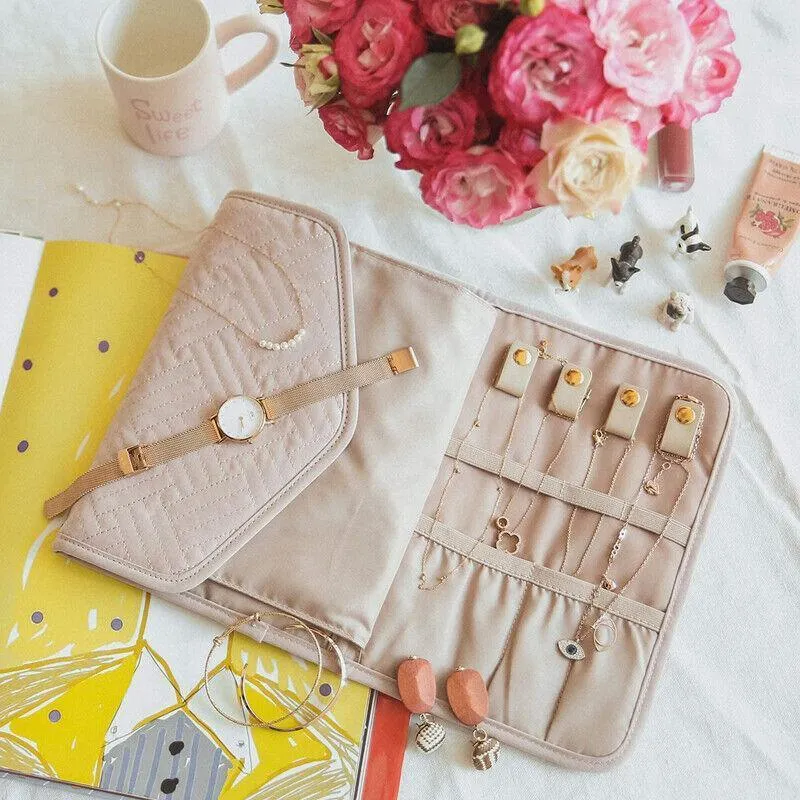 Portable Travel Foldable Jewellery Pouch 1PC 3Colours 23x15cm