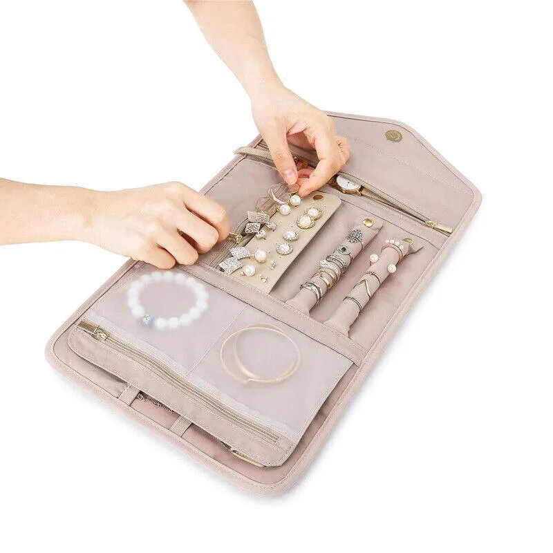 Portable Travel Foldable Jewellery Pouch 1PC 3Colours 23x15cm