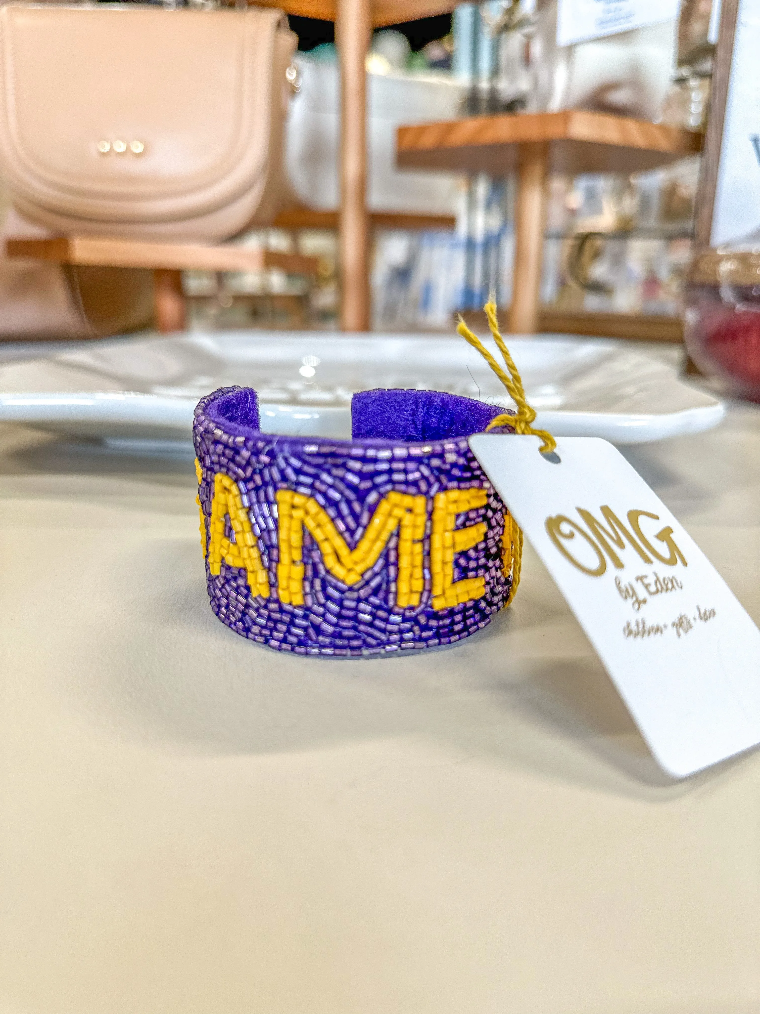 Purple & Gold Game Day Beaded Snap Bracelet