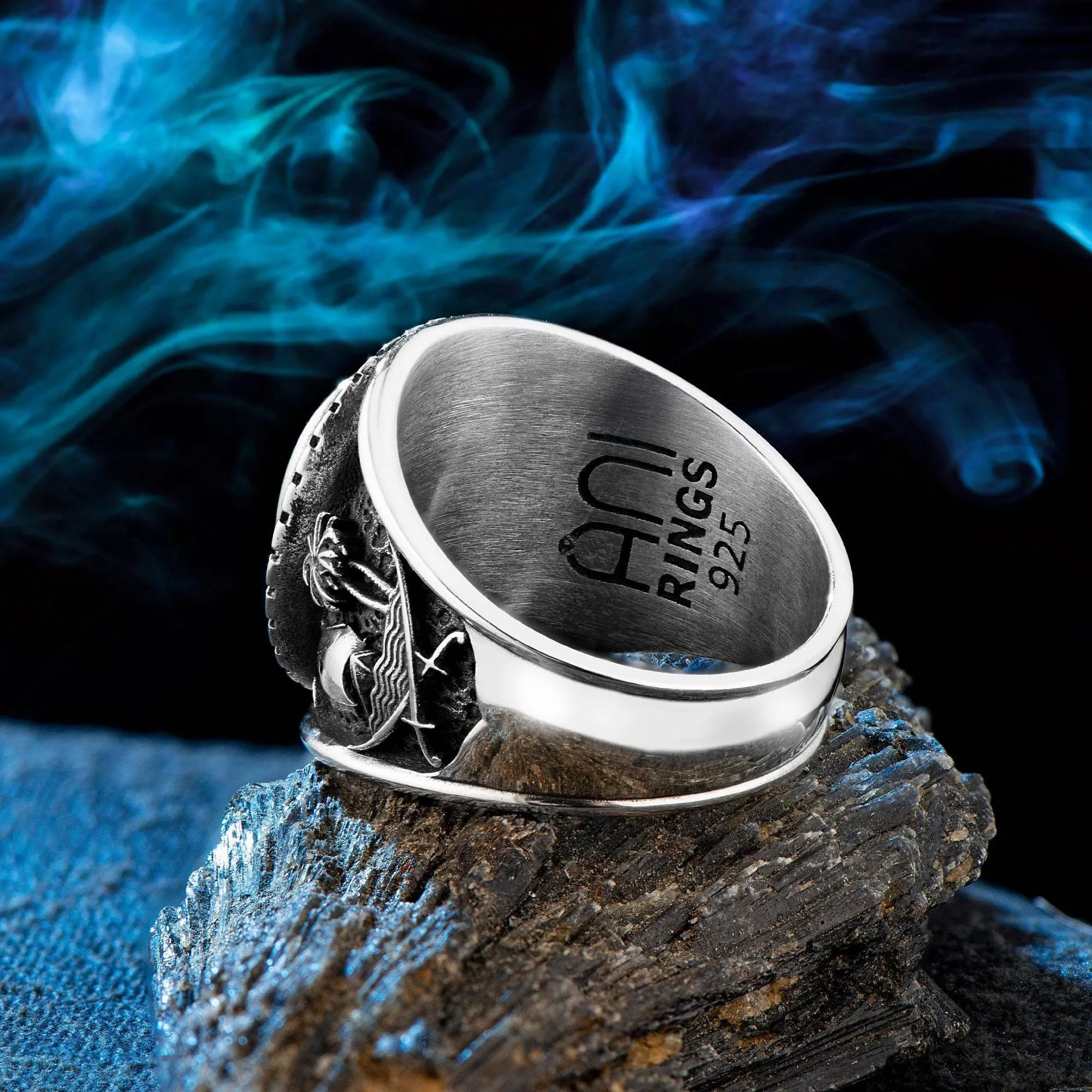Qatar Emiri Air Force Ring, Military Rings with Blue Zircon Gemstone