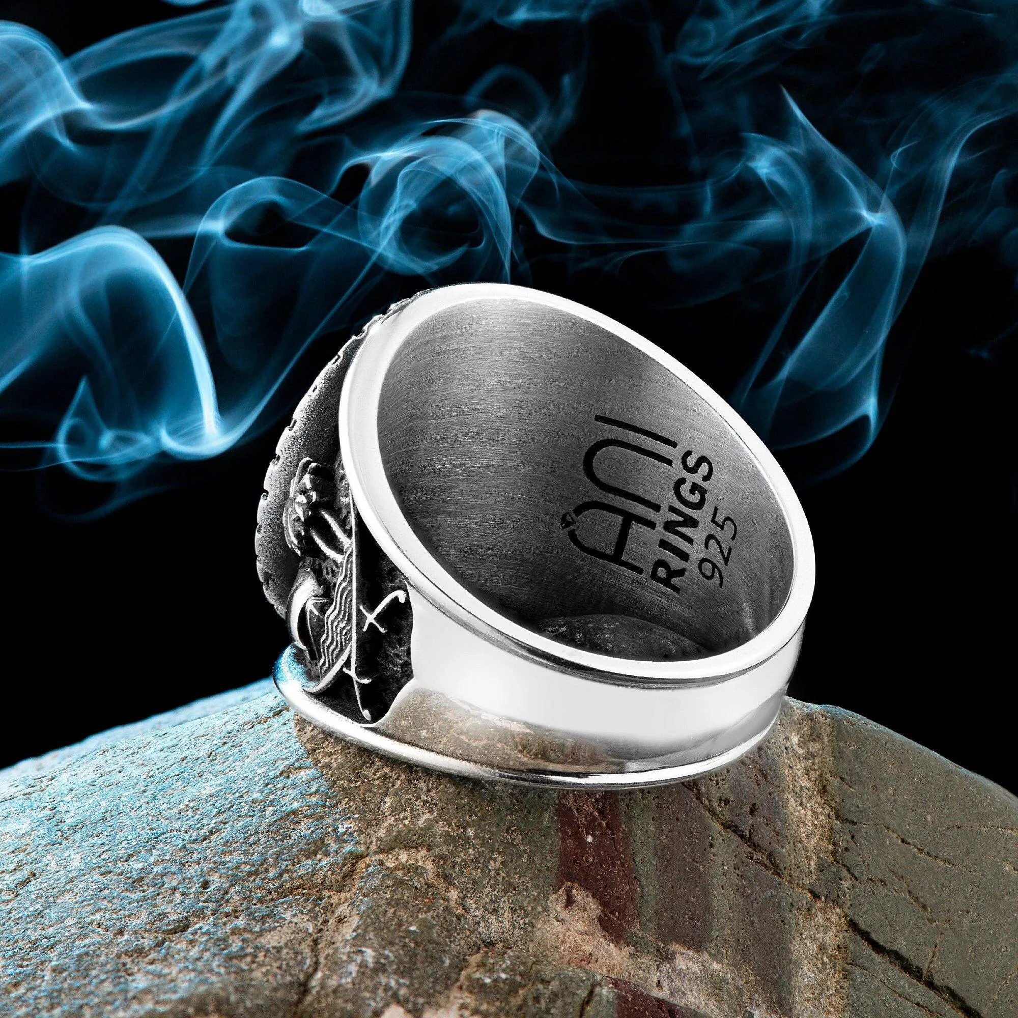 Qatar Emiri Naval Force Ring, Military Rings with Blue Zircon Gemstone