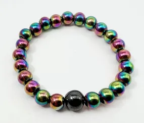 Rainbow Hematite Stretchy Beaded Bracelet - Wrist Mala Prayer Beads - 8mm