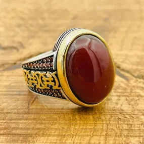 Red Agate Silver Ring for Men