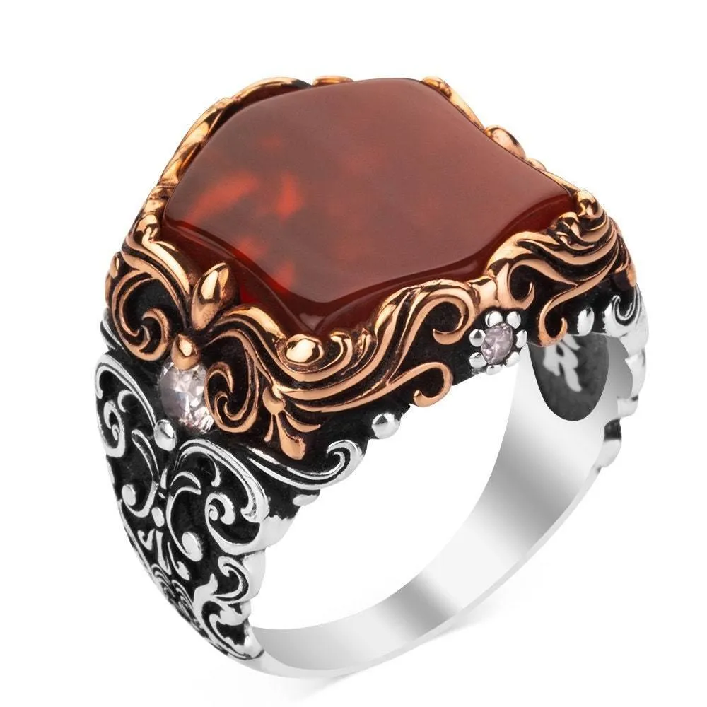 Red Gemstone Ring, Mens Handmade Ring, 925 Sterling Silver Ring