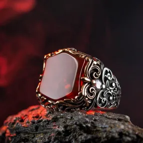 Red Gemstone Ring, Mens Handmade Ring, 925 Sterling Silver Ring