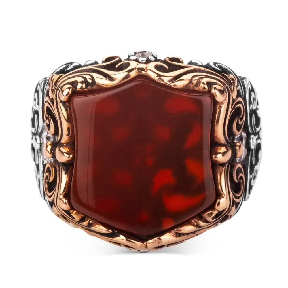 Red Gemstone Ring, Mens Handmade Ring, 925 Sterling Silver Ring