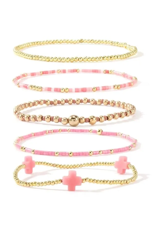 REMY BEADED BRACELET SET-PINK