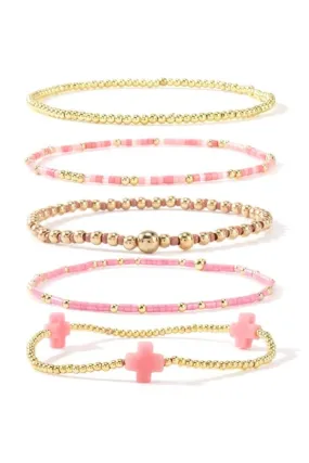 REMY BEADED BRACELET SET-PINK