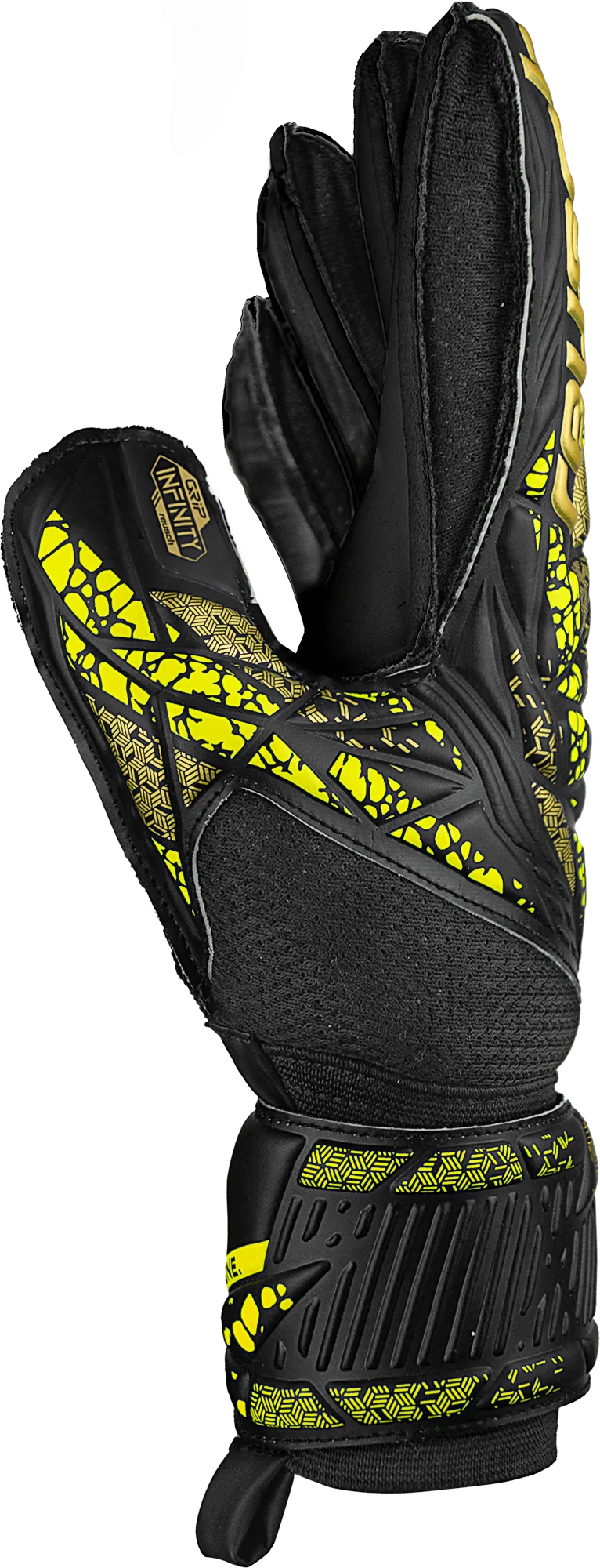 Reusch Attrakt Infinity Finger Support Adult Soccer Goalkeeper Gloves 5470710 Black/Gold/Yellow